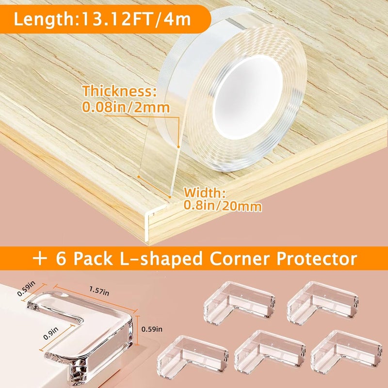 CHENYA Corner Protectors Baby Proofing,0.8 in x 13.12 FT Clear Edge Protector Strip with 6 Furniture Corner Guards,Cabinets,Tables and Window Sill Sharp Corner Safety Bumpers - Image 2
